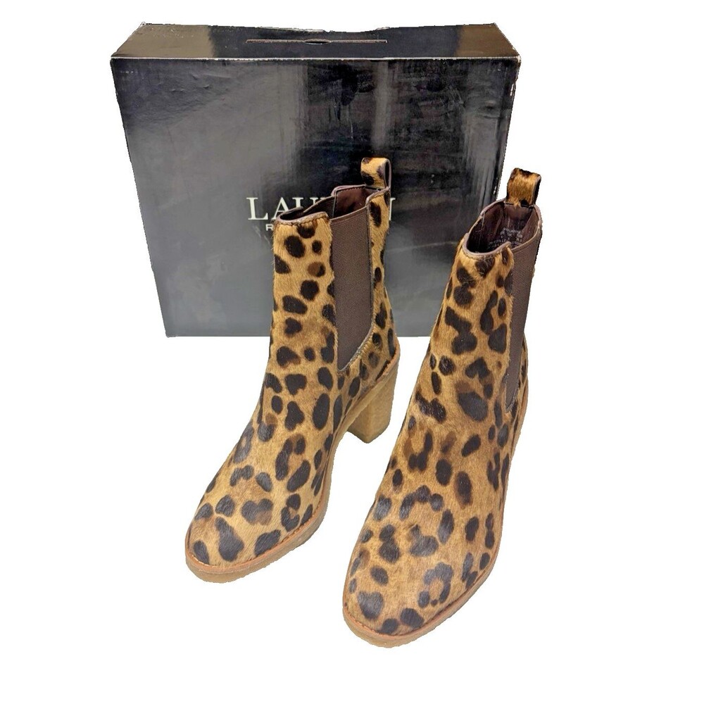 Lauren Ralph Lauren Marianna Leopard Leather Calf Hair Women’s Boots Size 7B NIB